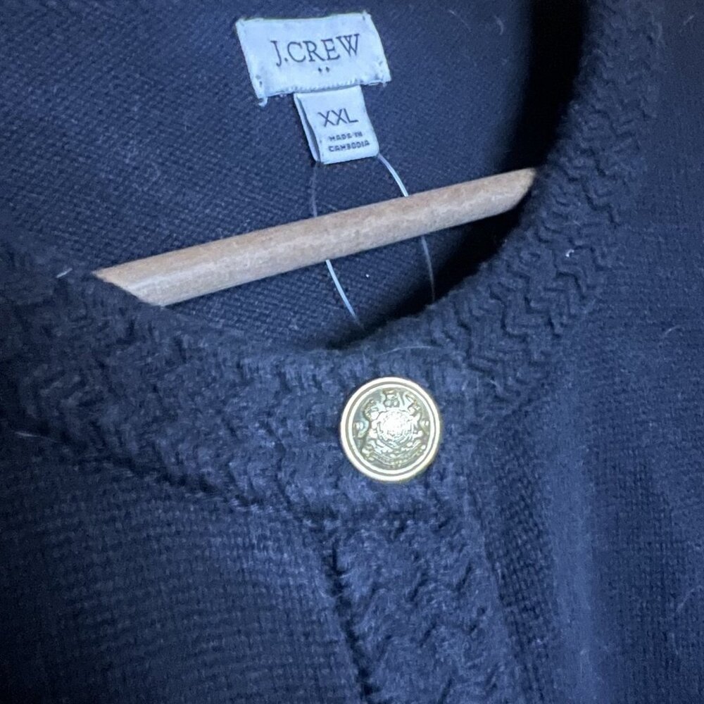 J.Crew Navy Blue Cotton Blend Cardigan Sweater Gold Crest Buttons XXL - Picture 5 of 9